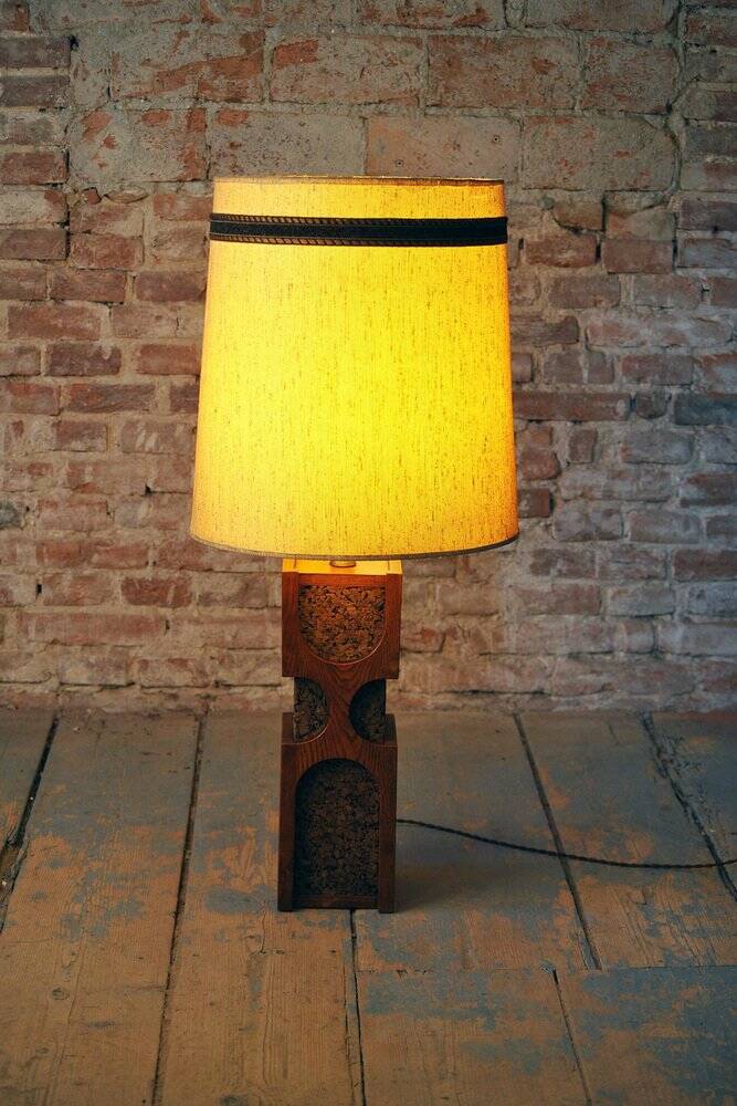 Art Deco Floor Lamp in Oak and Cork, Czech, 1920s