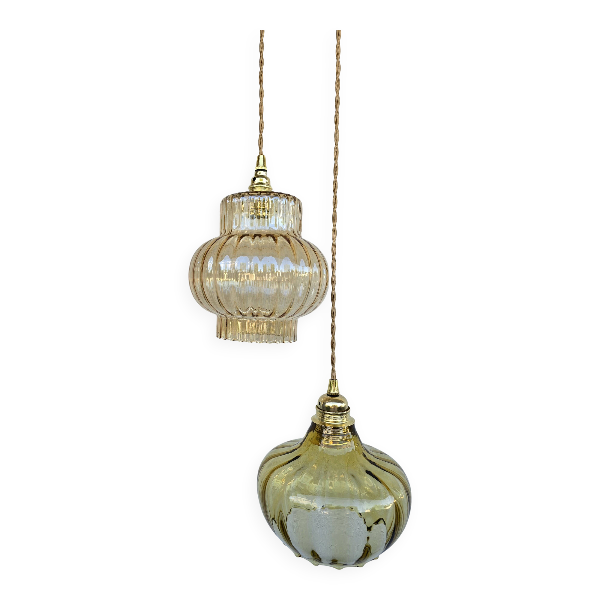 Vintage amber cascading suspension globes