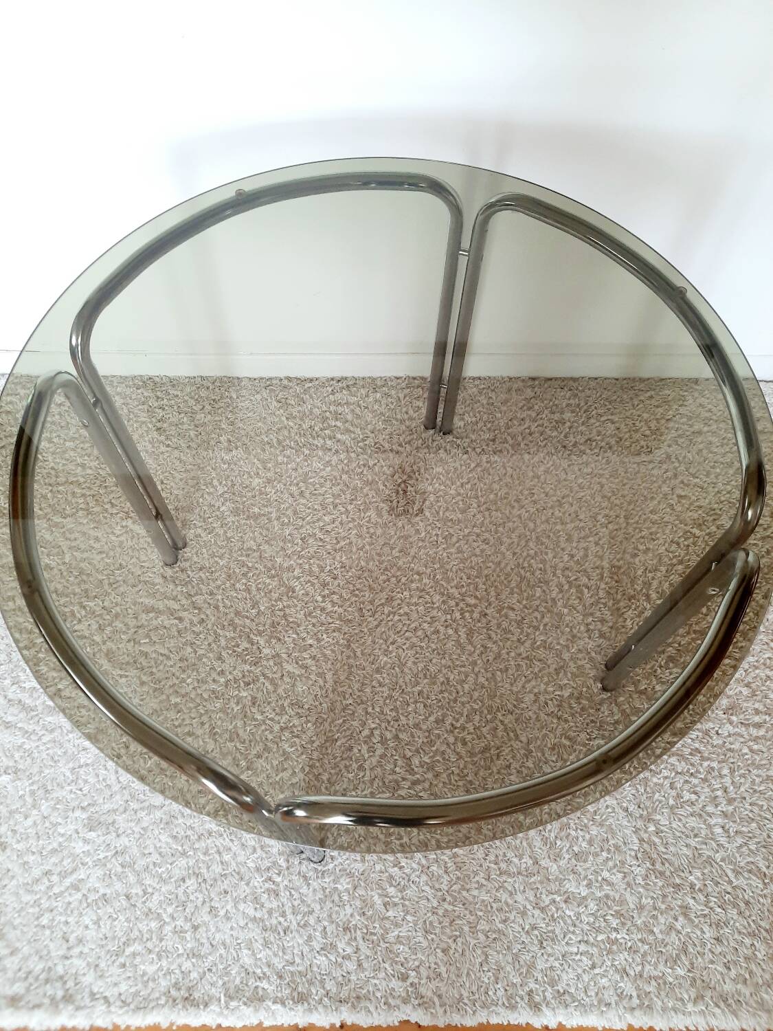 Space Age dining table smoked glass - chrome 70's