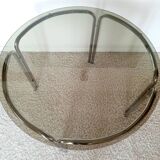 Space Age dining table smoked glass - chrome 70's