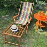 Transat/ chilienne vintage en bois avec repose-pieds — Années 60