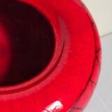 Vase tripode céramique à l'émail rouge vif vintage