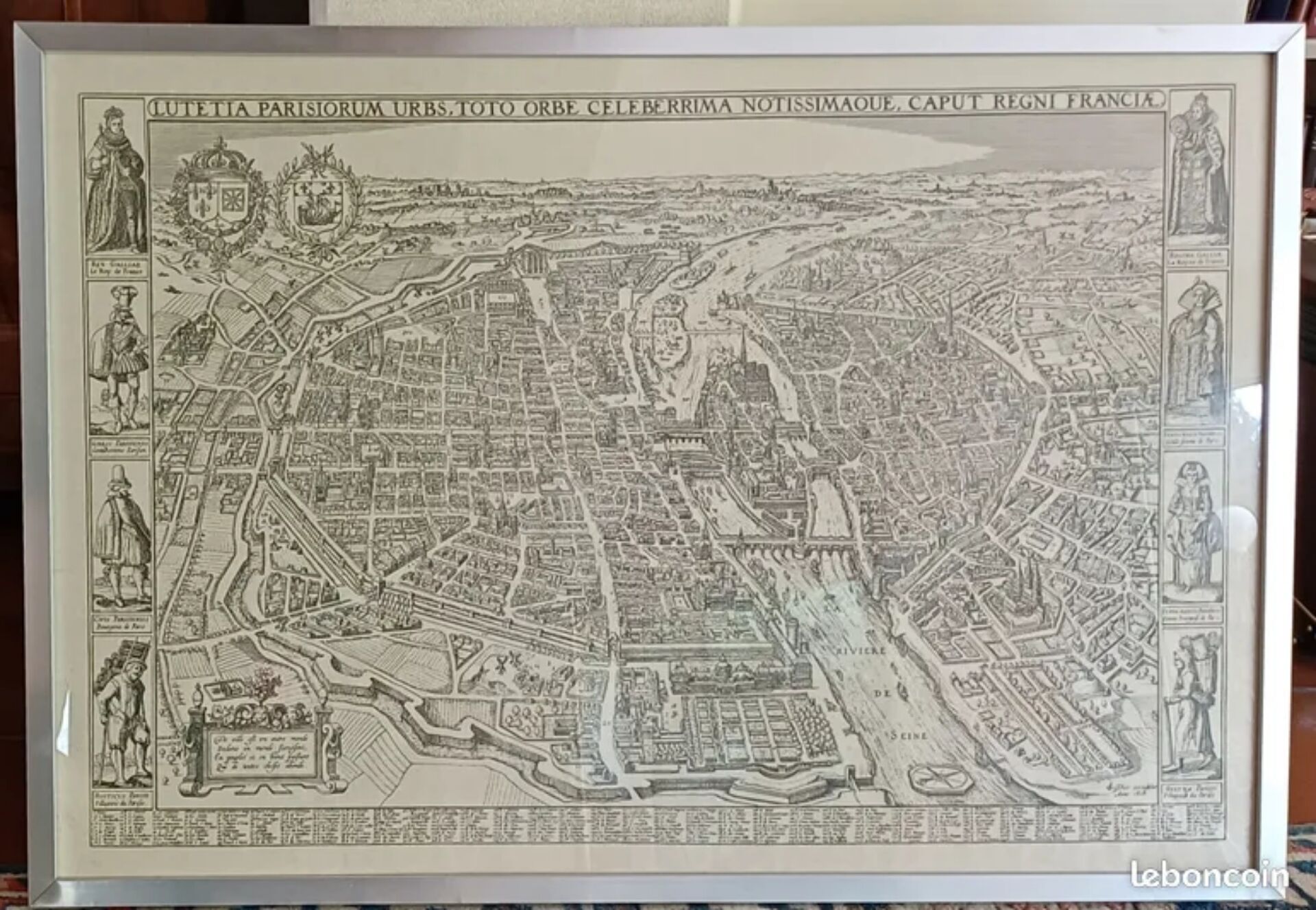 Affiche ancien plan de Paris - cadre inox
