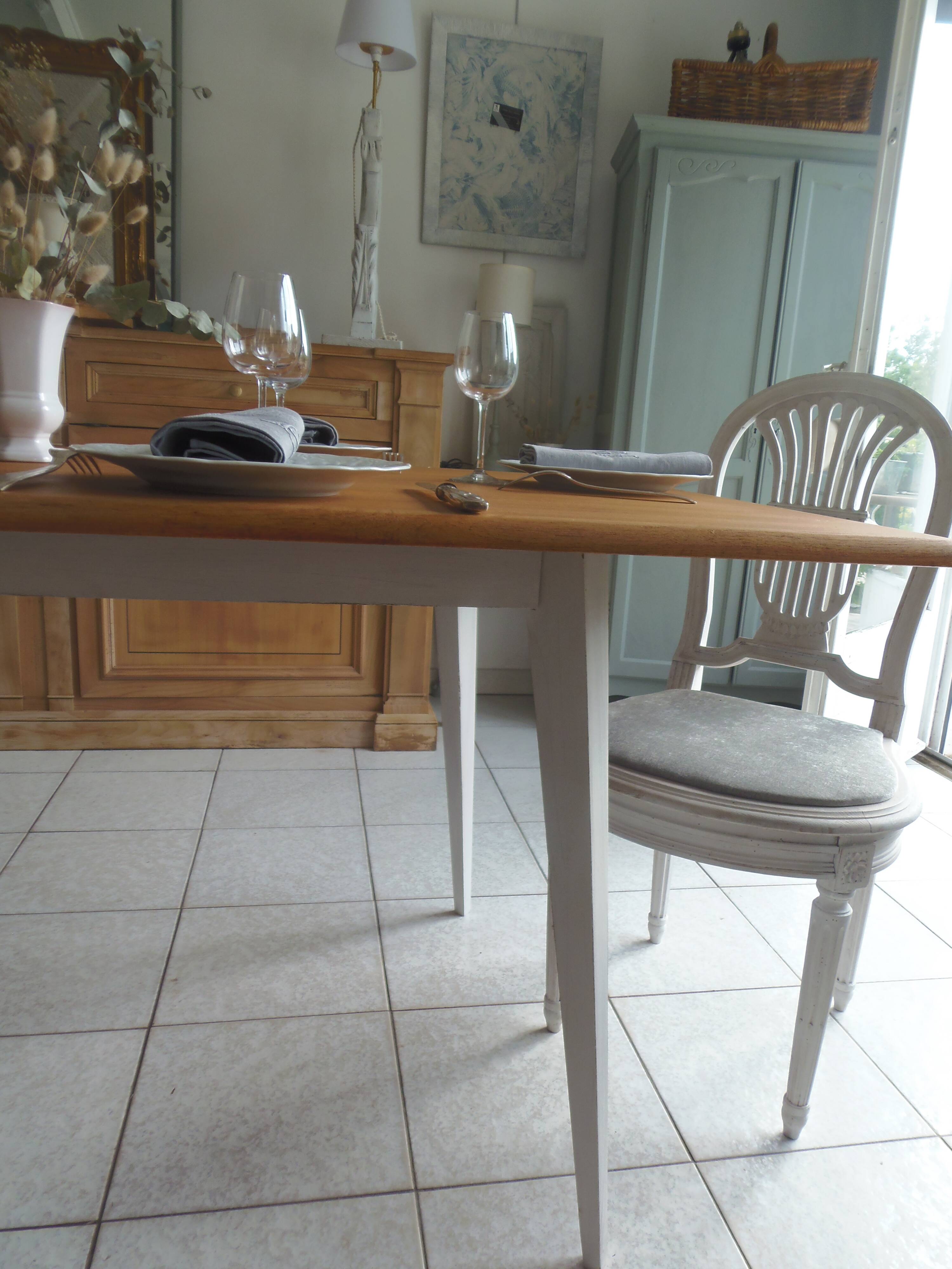 Vintage belt table and pearl gray compass base, wooden top