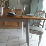 Vintage belt table and pearl gray compass base, wooden top