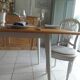 Vintage belt table and pearl gray compass base, wooden top