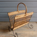 Metal and rattan magazine holder, 1960s