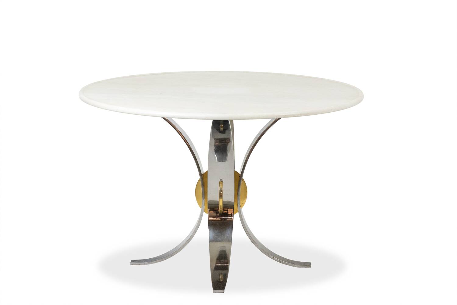 White marble and chrome and gold metal table. 1970s.