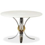 Table en marbre blanc et métal chromé et doré. Années 1970.