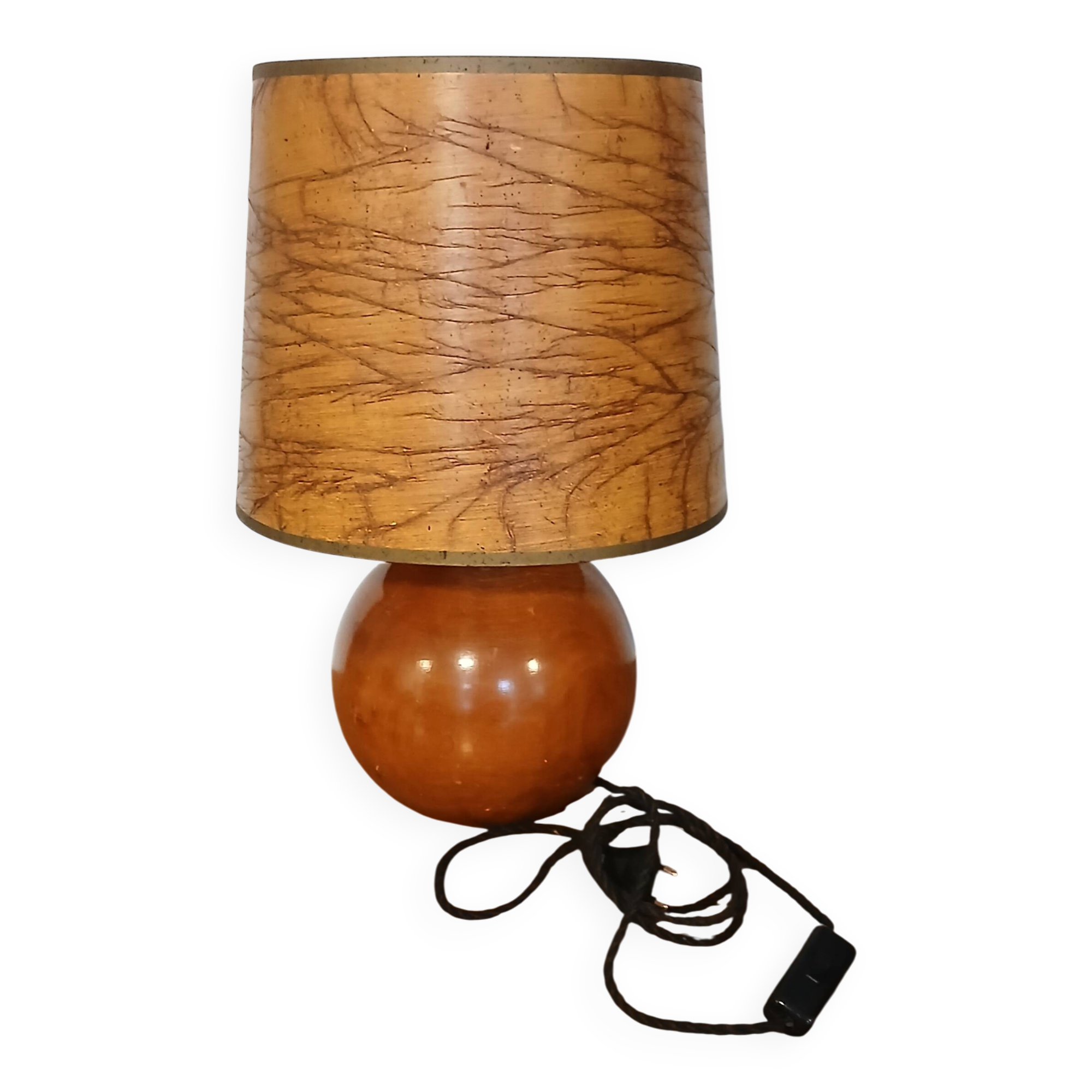 Blonde wooden ball lamp, 1970s