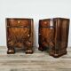 Art Decò bedside tables in walnut burl with brass knobs
