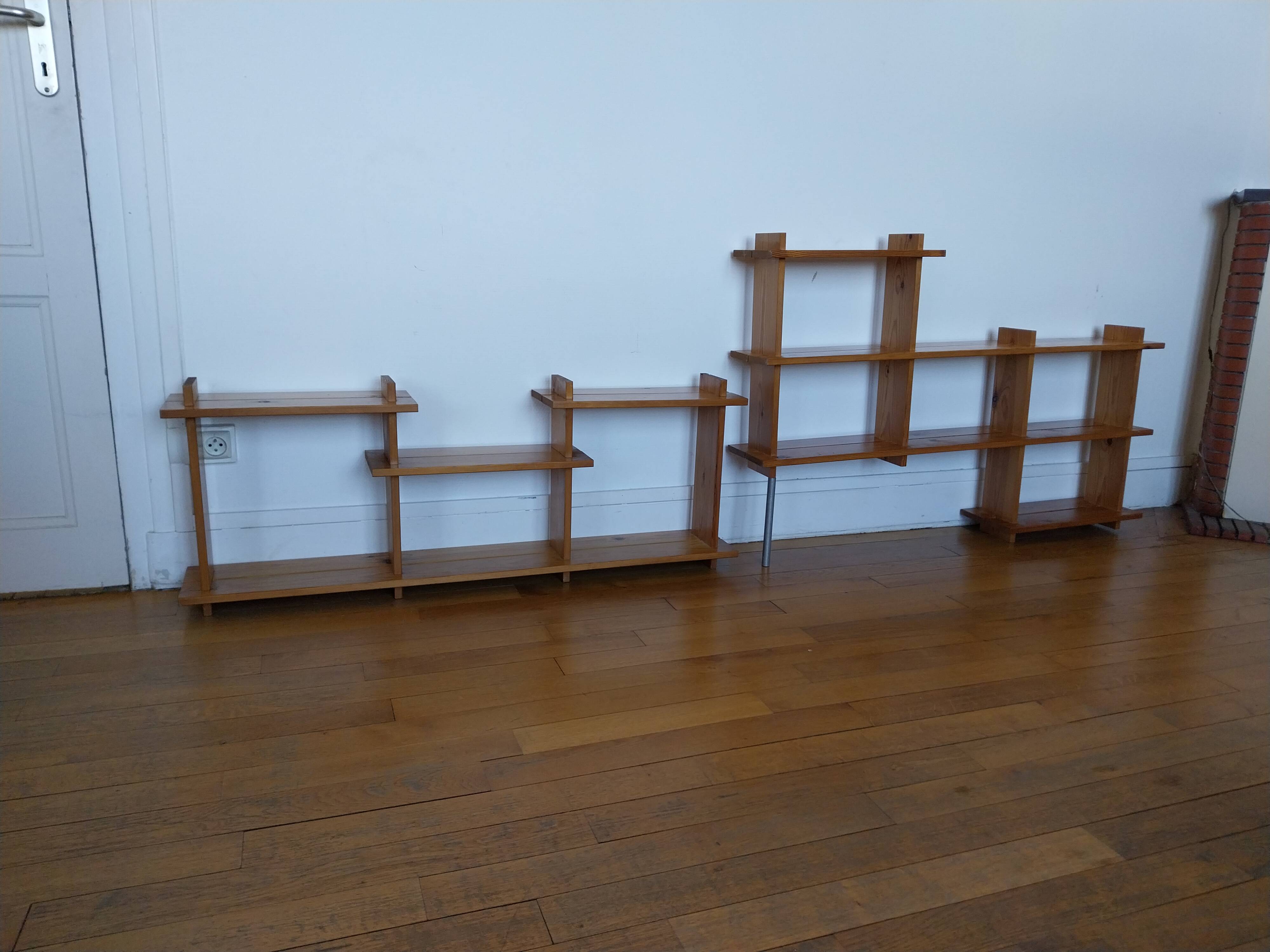 Vintage pine shelves in the style of Maison Regain.