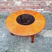 Table g-plan teck verre fumé signé vintage