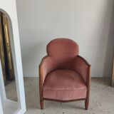 Armchair art deco pink velvet trim