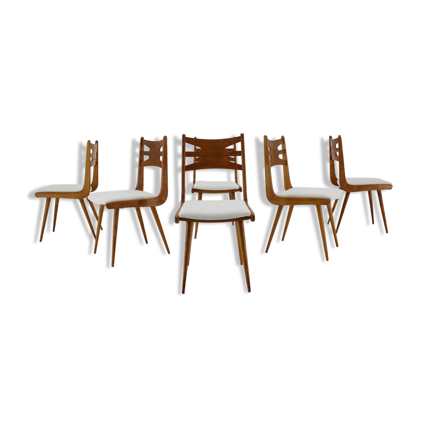 1960s Set of Six Rare Oak Dining Chairs, Czechoslovakia