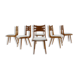 1960s Set of Six Rare Oak Dining Chairs, Czechoslovakia