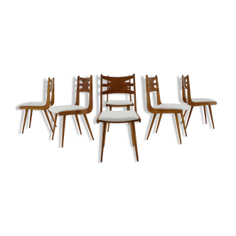 1960s Set of Six Rare Oak Dining Chairs, Czechoslovakia