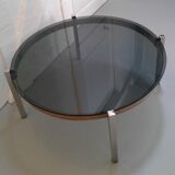 Coffee table chrome metal smoked glass