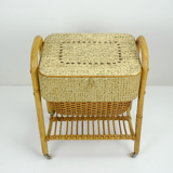1950s mid century bamboo rattan wicker sewing box or knitting basket