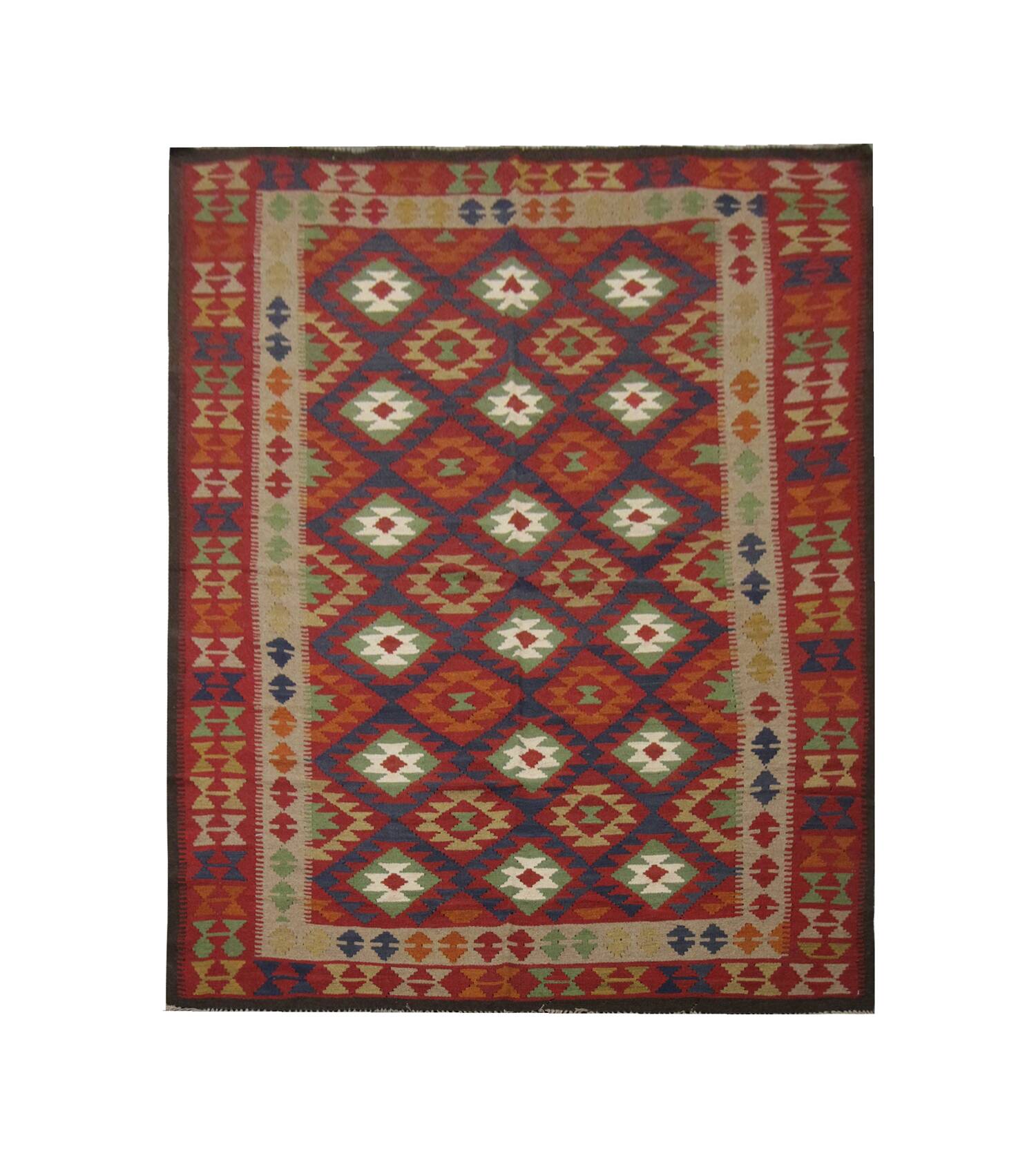 Burgundy Wool Kilim Rug, Large Afghan Tribal Flatweave 304x200cm