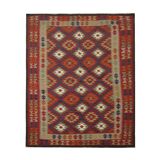 Burgundy Wool Kilim Rug, Large Afghan Tribal Flatweave 304x200cm
