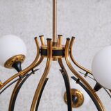 Stilnovo Mid-Century Italian Brass and Opaline Globe Chandelier