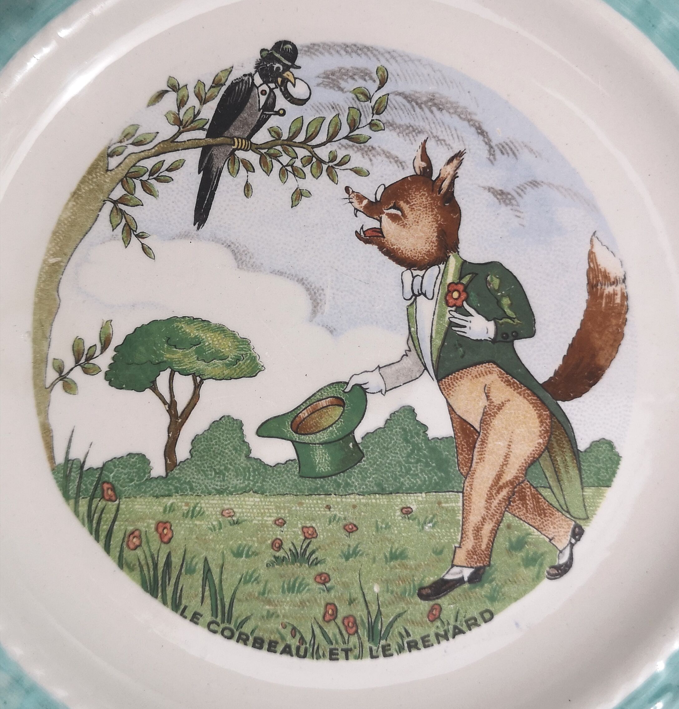 Dessert plates, old, talking theme Fables of the Fountain