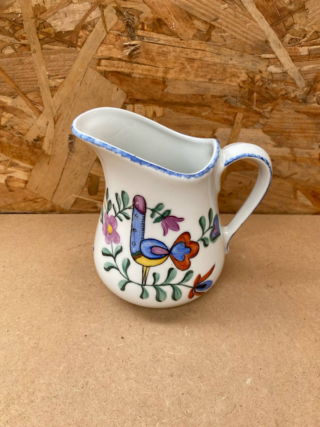 Antique Deshoulleres Deswarte Pitcher White Ceramic Painted Decor Vintage
