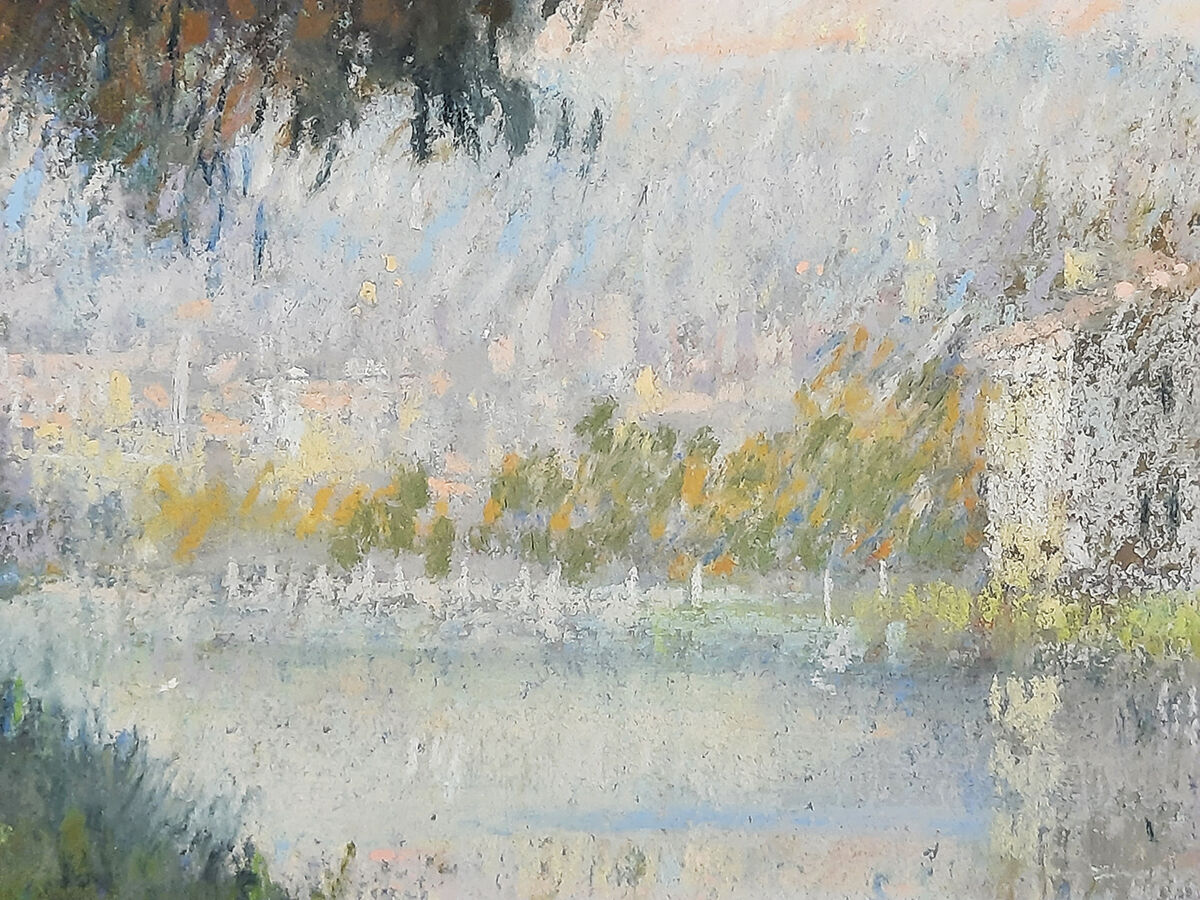 Pastel représentant un paysage au bord de l'eau par Gregory Davies