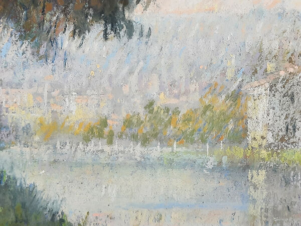 Pastel représentant un paysage au bord de l'eau par Gregory Davies