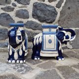Pair of ceramic elephant side tables
