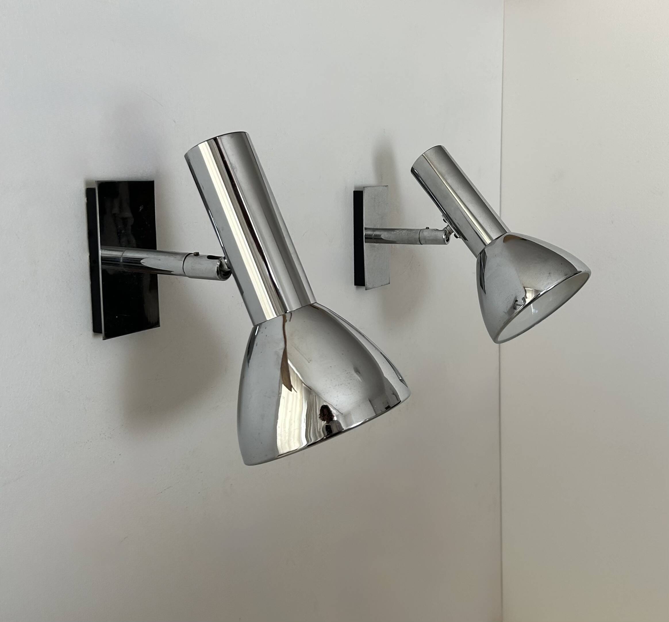 Pair of vintage adjustable wall lights, chrome-plated metal, France 1970