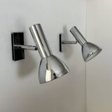 Pair of vintage adjustable wall lights, chrome-plated metal, France 1970