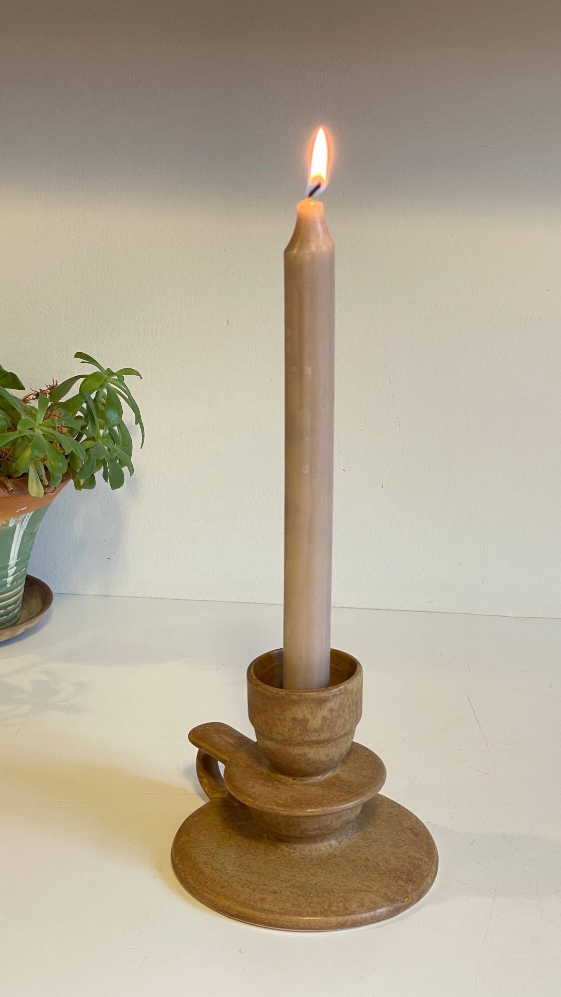 Geometric Hand CANDLE HOLDER Stoneware VINTAGE France