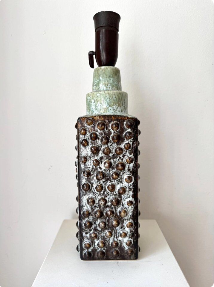 Lampfoot table lamp in stoneware with dots and relief from PM Keramik, Denmark, 1970s