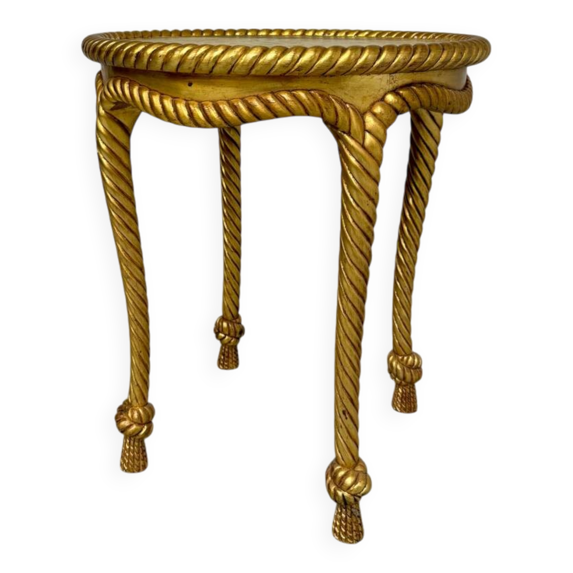 Antique 60s Hollywood Regency gilded and twisted wood table, pedestal table