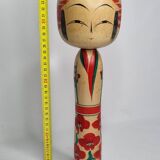 Vintage Japanese Kokeshi doll dated 1987, signed and numbered, floral decoration, 36 cm