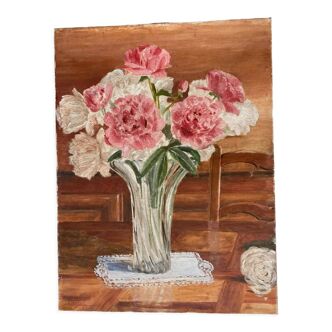 Peinture ancienne nature morte bouquet huile sur toile