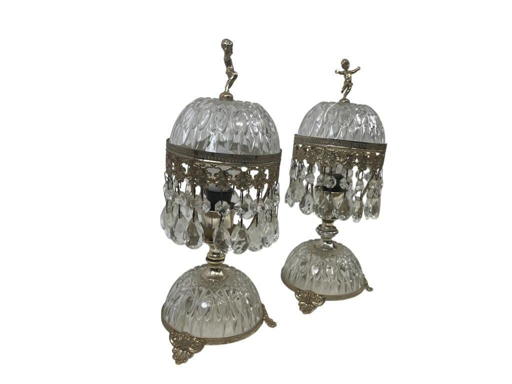 Set of 2 vintage crystal table lamps / mini lamps