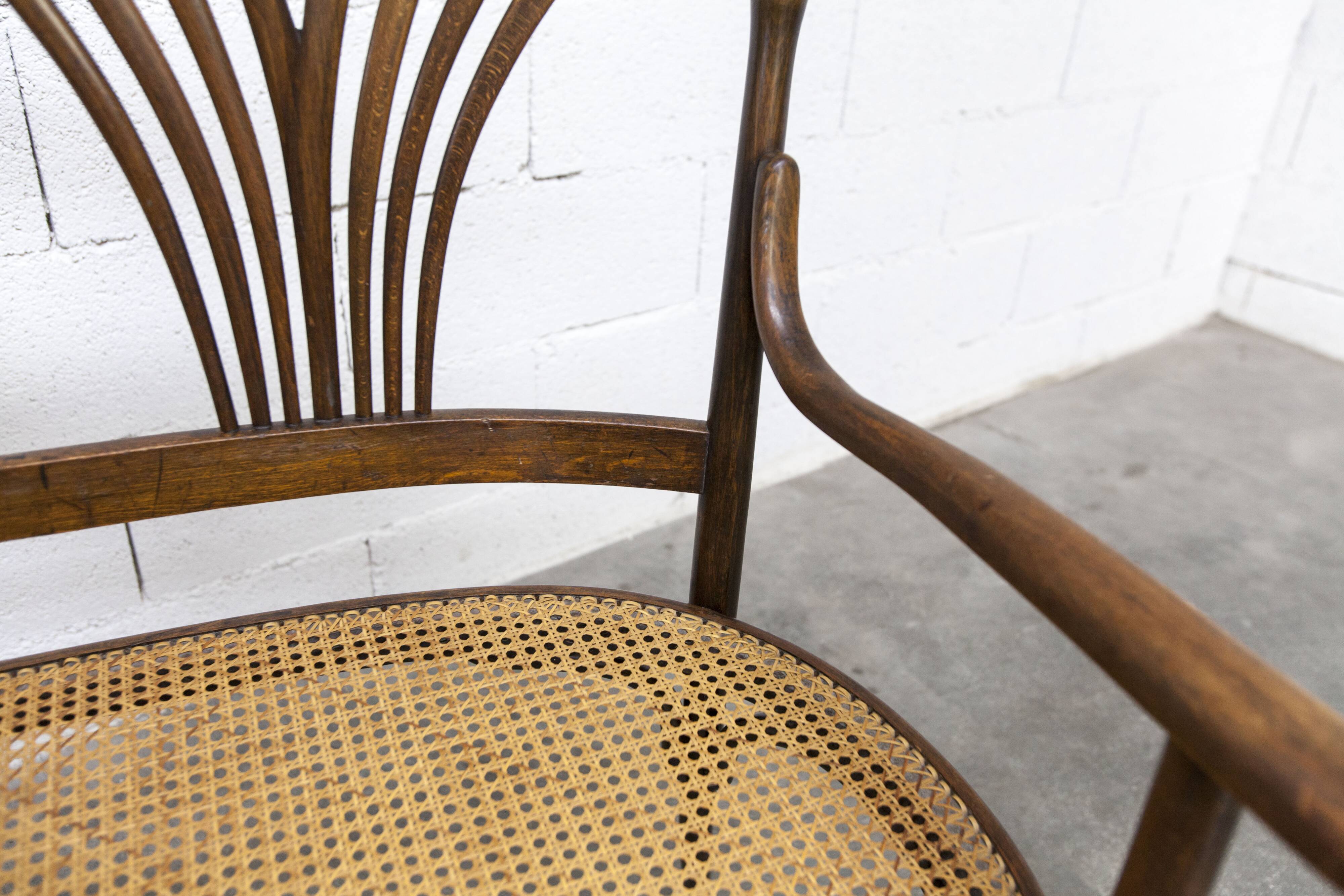 Fischel bench 1930 curved wood artisanal cane handmade