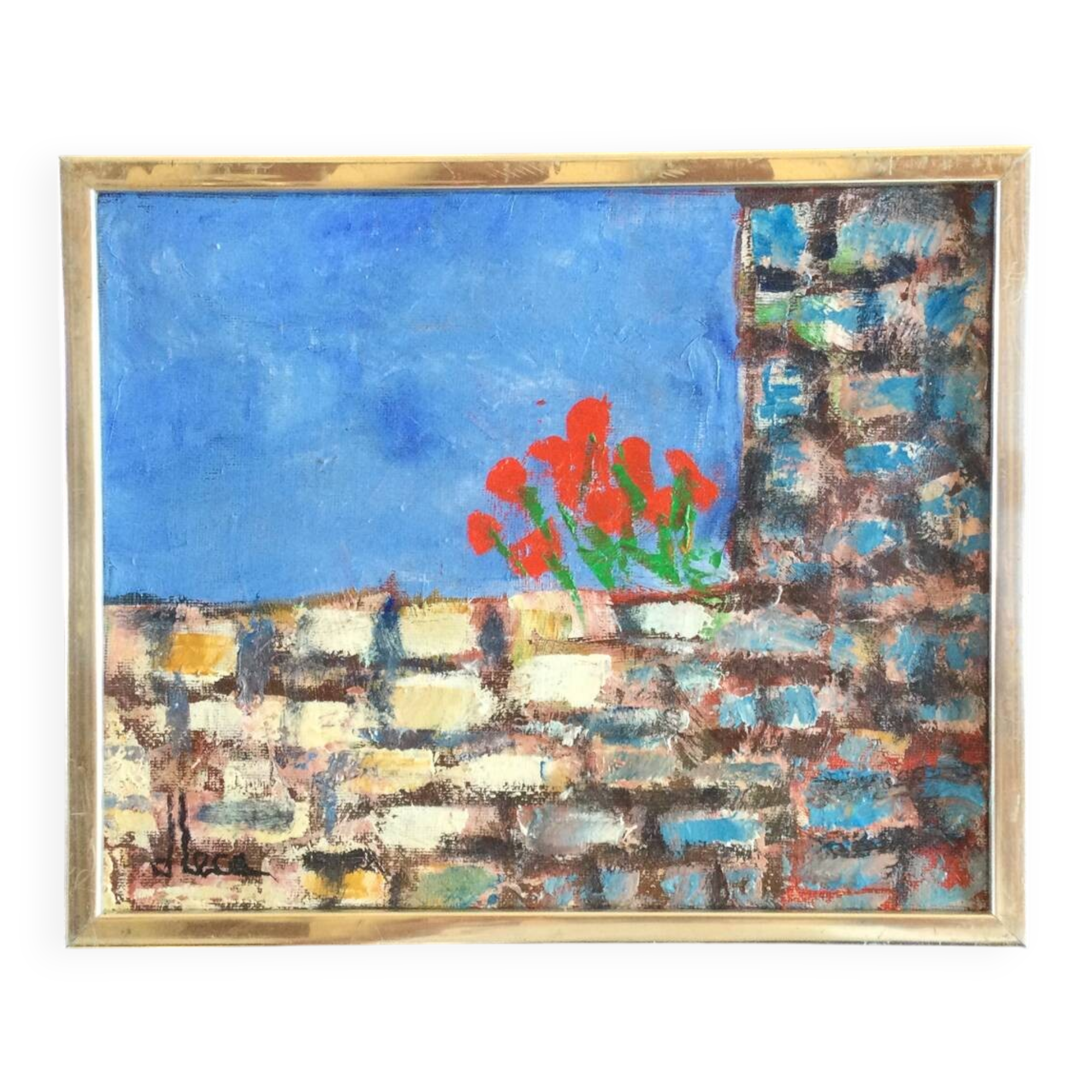 Poppies on the Wall. Oil on canvas by Dominique LECA (1938)