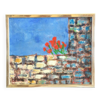 Poppies on the Wall. Oil on canvas by Dominique LECA (1938)