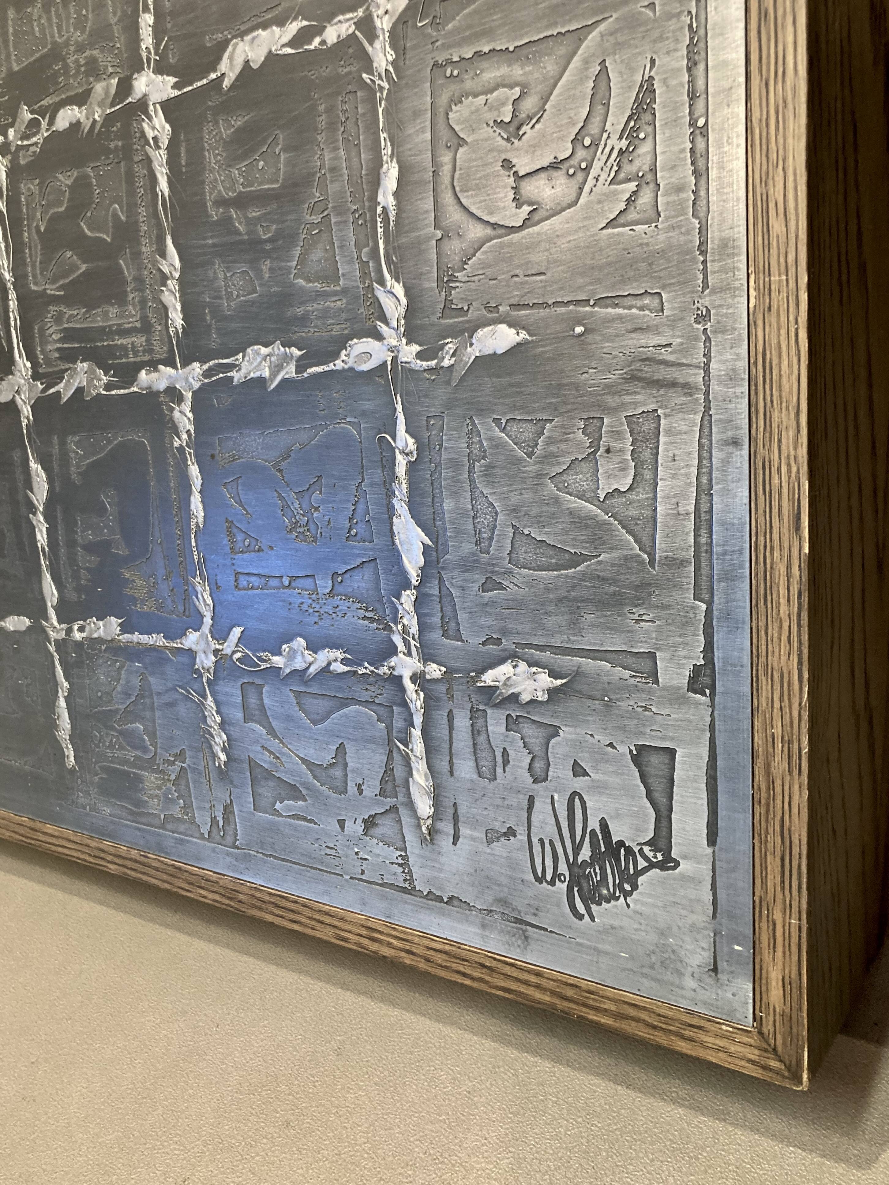 Large walnut and metal wall decoration "Design 1950"