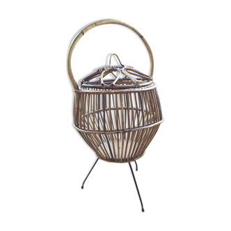 Rangement panier tripode en rotin