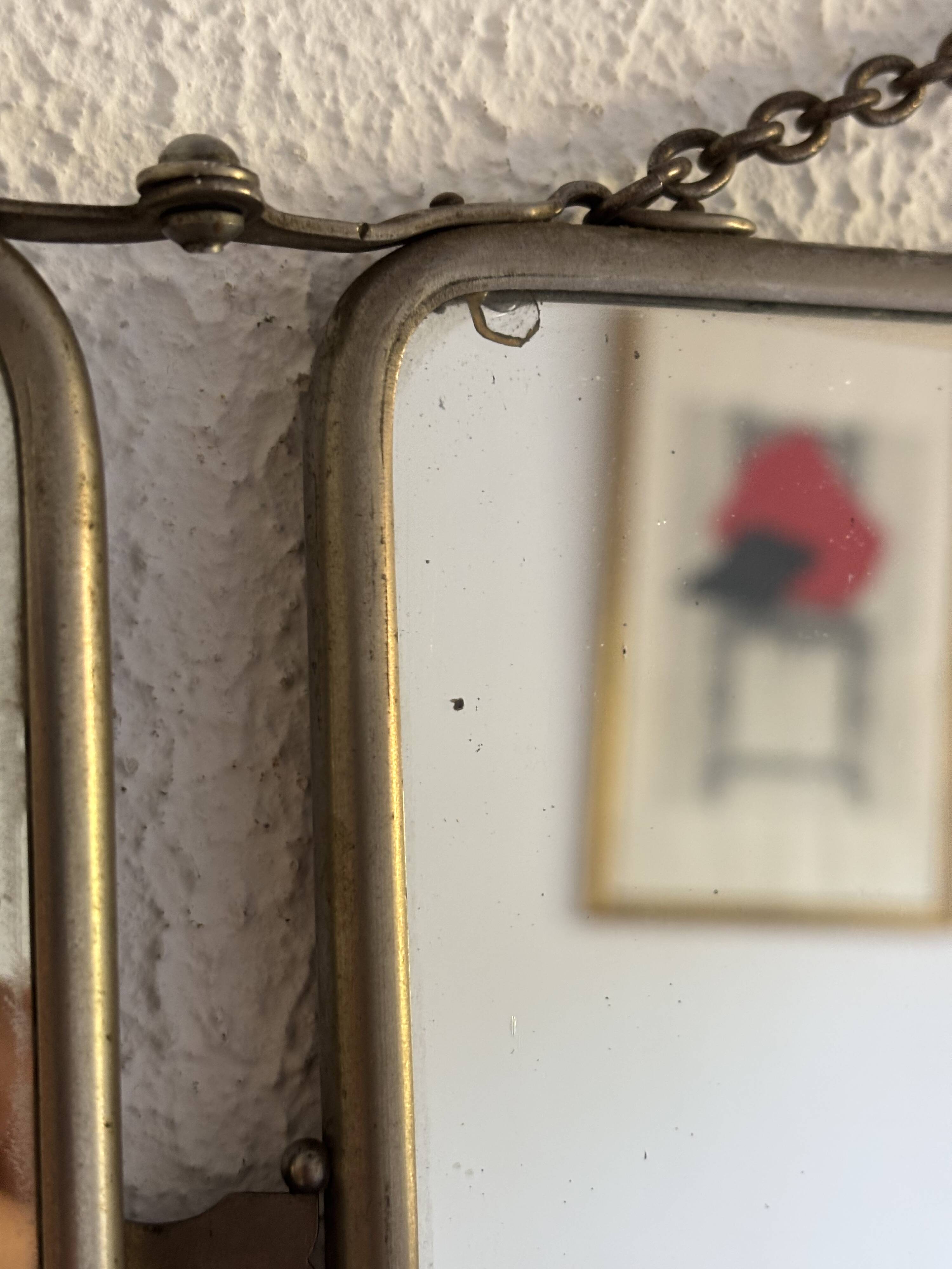 Miroir vintage 1900 triptyque barbier Art Nouveau - 19 x 78  cm