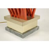 Orange lacquered metal lamp, marble base, 1970.