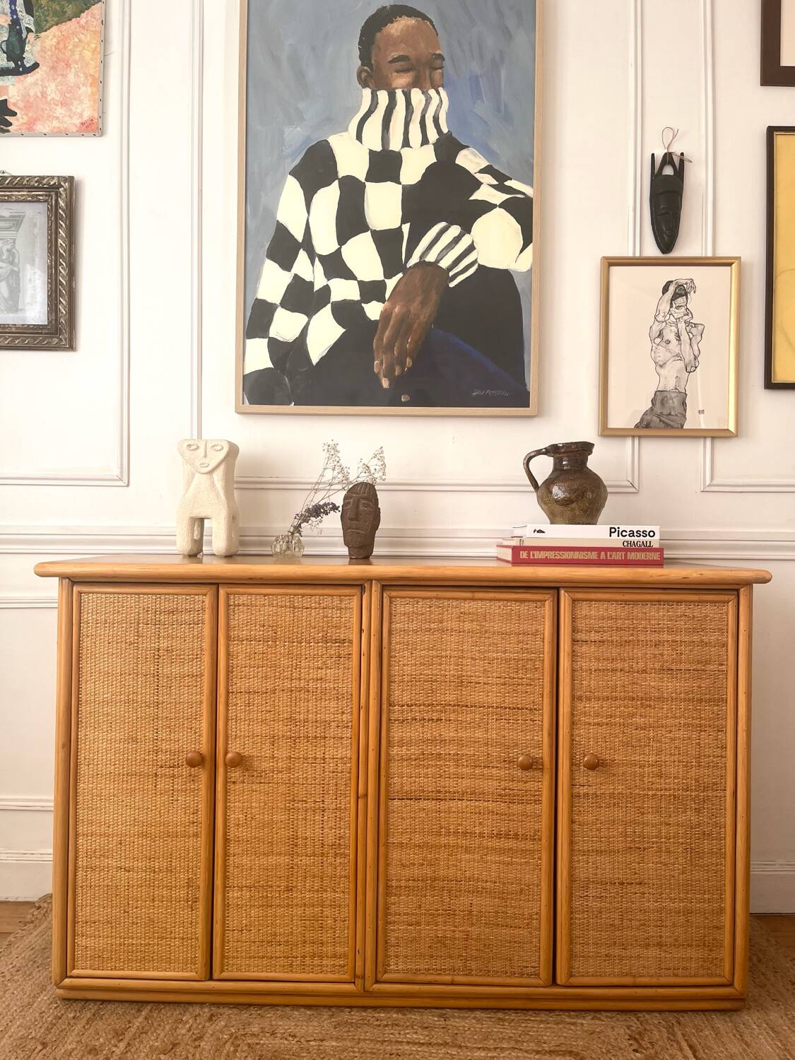 Vintage bamboo and rattan sideboard
