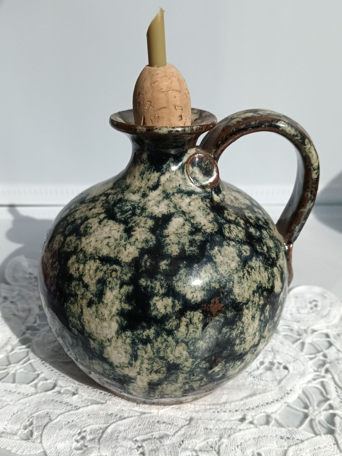 Glazed stoneware oil bottle