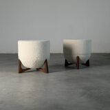 TOTEMO stools by FORME with ivory Dedar bouclé upholstery and walnut legs.