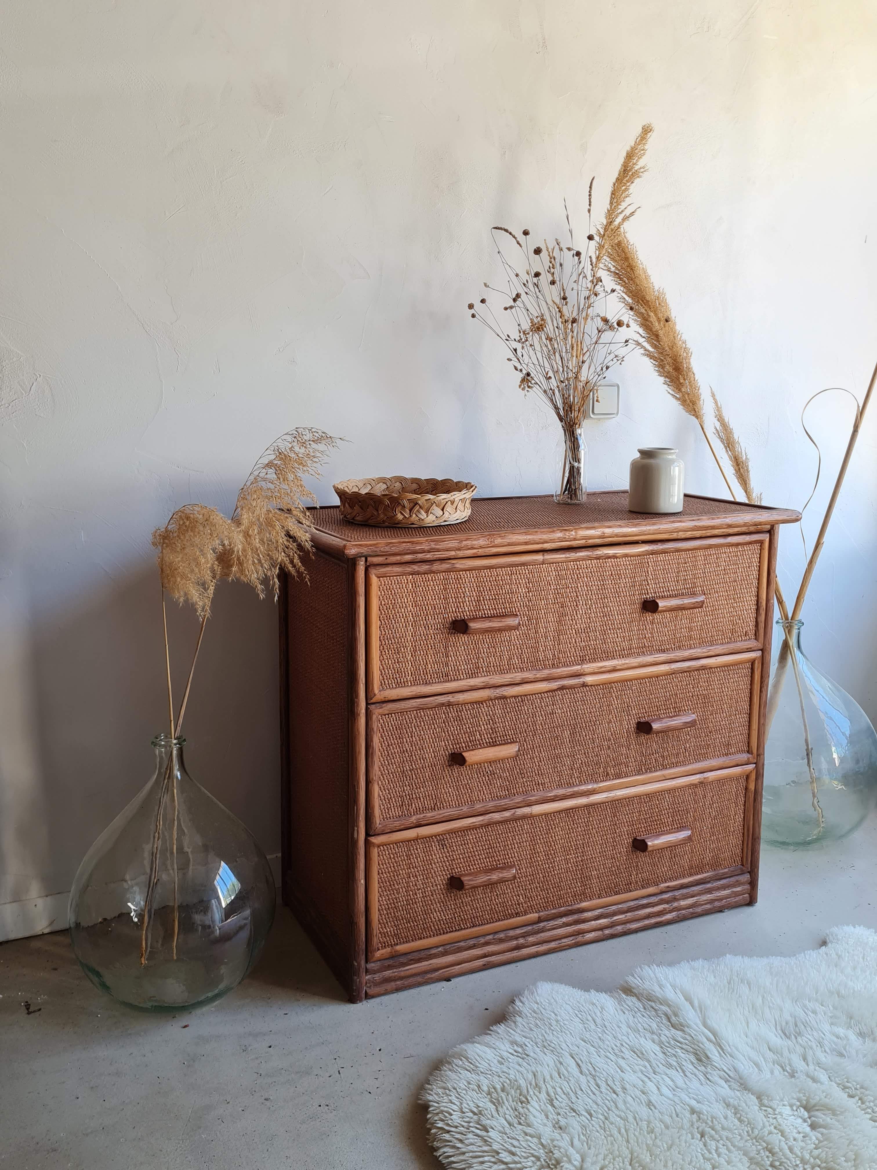 Vintage rattan chest of drawers